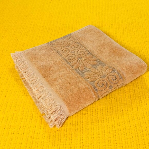 Vintage 70s CANNON Monticello Bath Towel 22"x45": Mocha Brown Reversible Floral - Picture 10 of 10